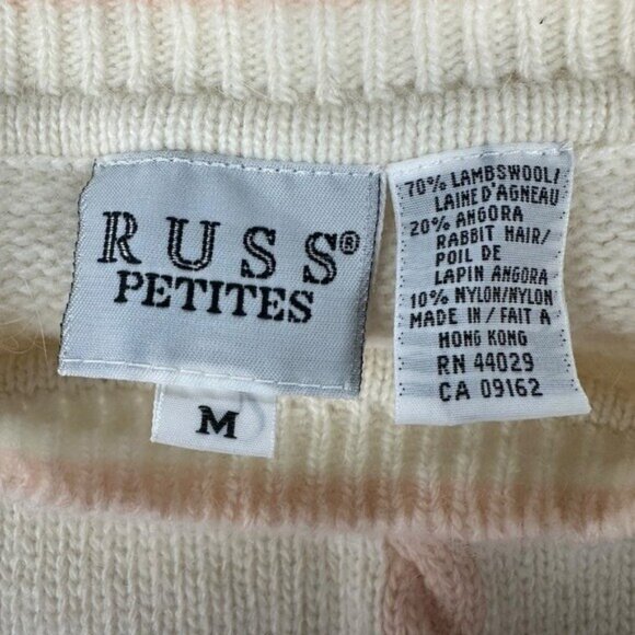 Russ Petites M Sweater Crew Neck Angora Lambswool Pink Cream Crew Neck Vintage - Picture 4 of 5